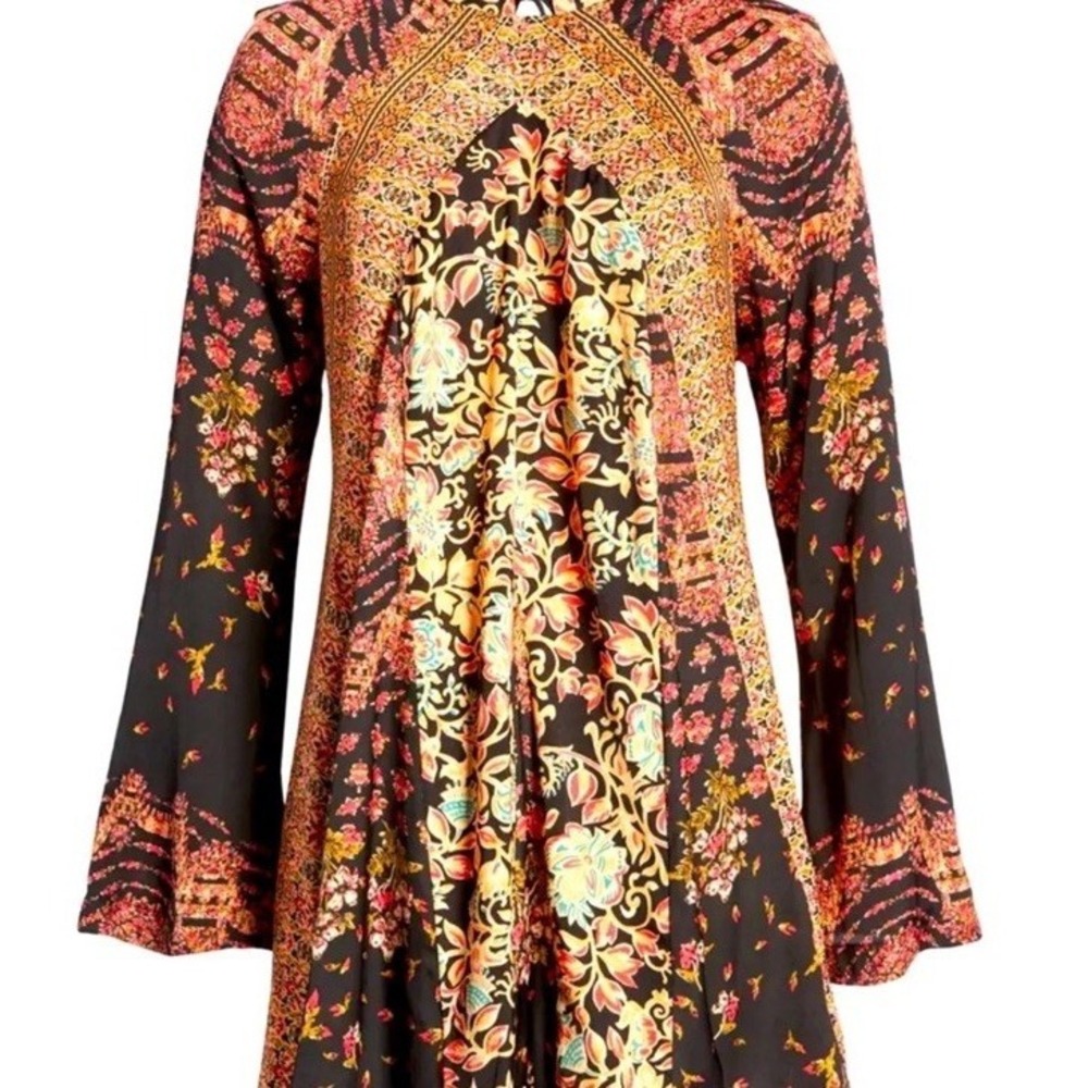 Free People Stevie Dress Floral Boho Festival Printed Mini Tunic Bell Sleeves XS - Picture 5 of 11